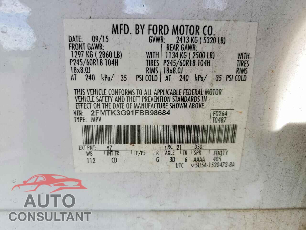 FORD EDGE 2015 - 2FMTK3G91FBB98684