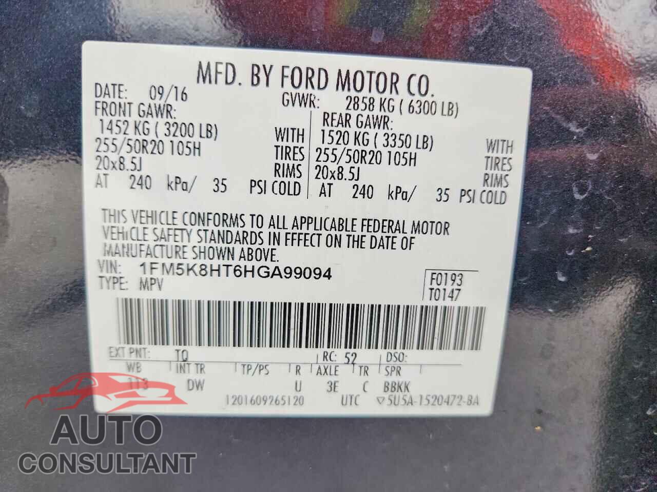 FORD EXPLORER 2017 - 1FM5K8HT6HGA99094