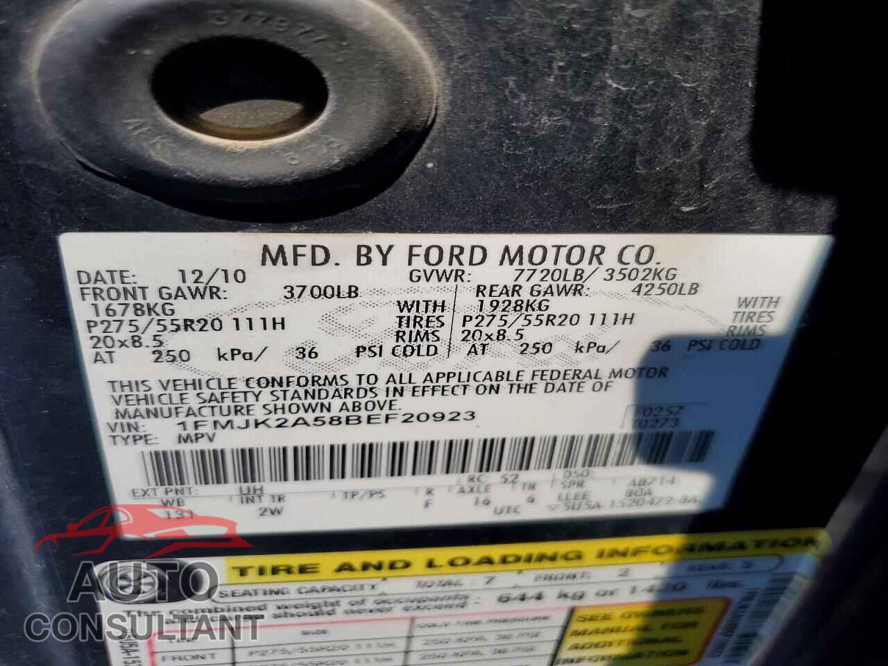 FORD EXPEDITION 2011 - 1FMJK2A58BEF20923