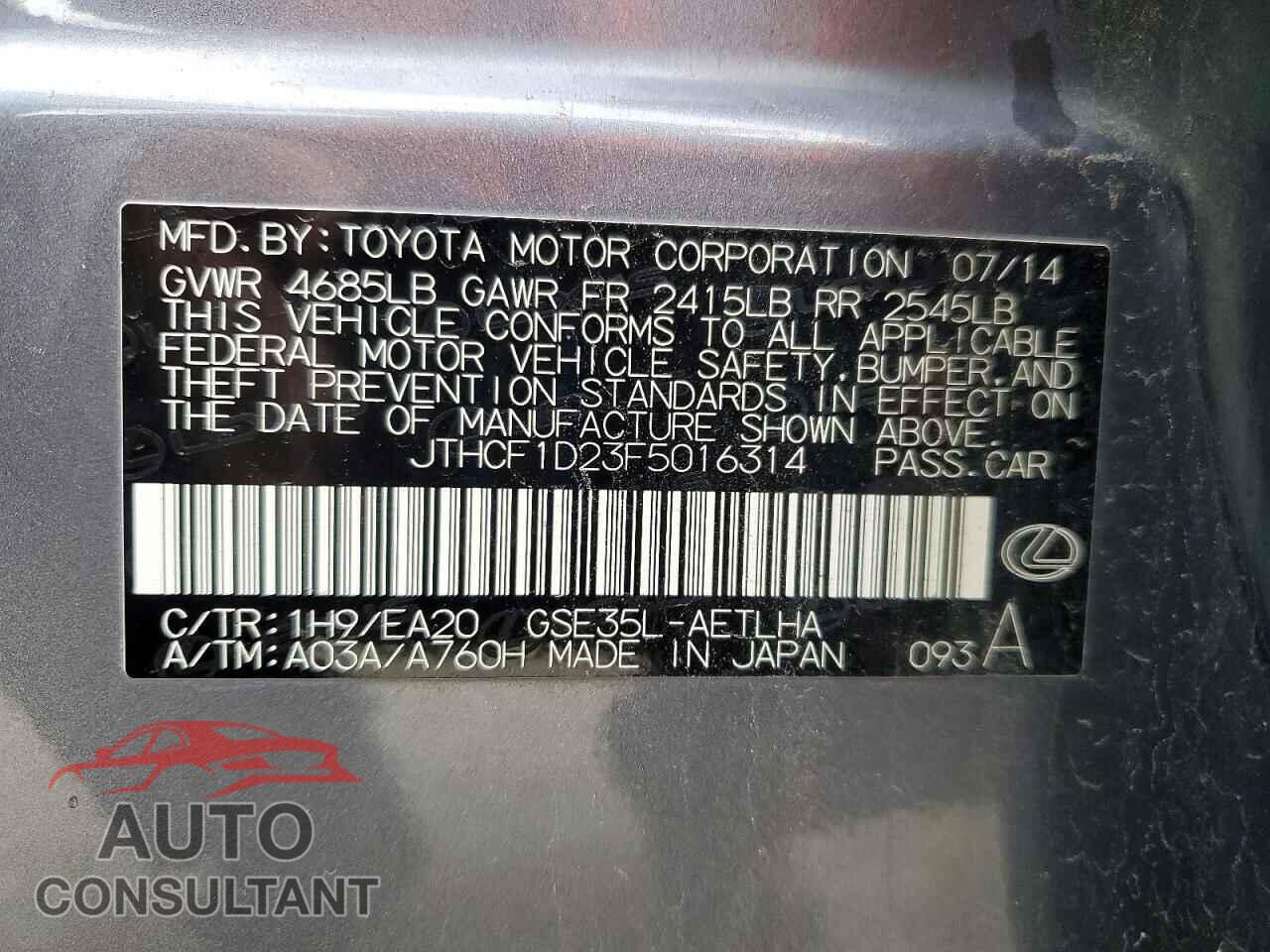LEXUS IS 2015 - JTHCF1D23F5016314
