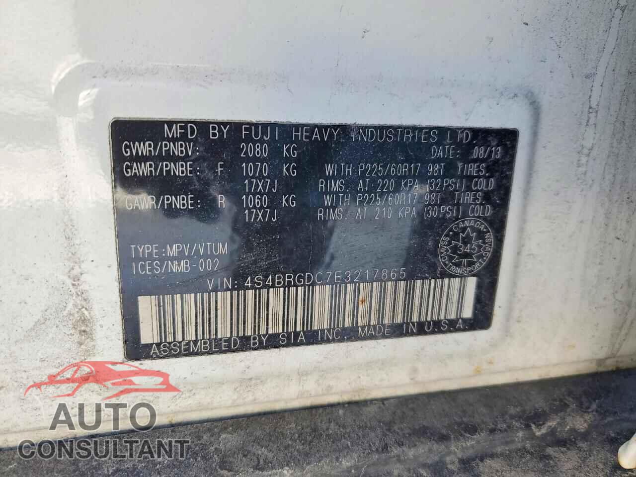 SUBARU OUTBACK 2014 - 4S4BRGDC7E3217865