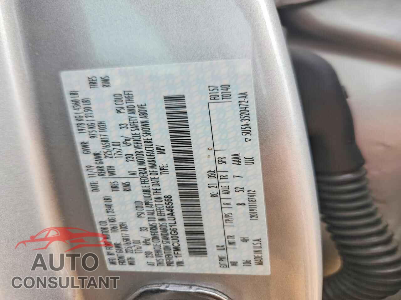 FORD ESCAPE 2020 - 1FMCU0G61LUA46568