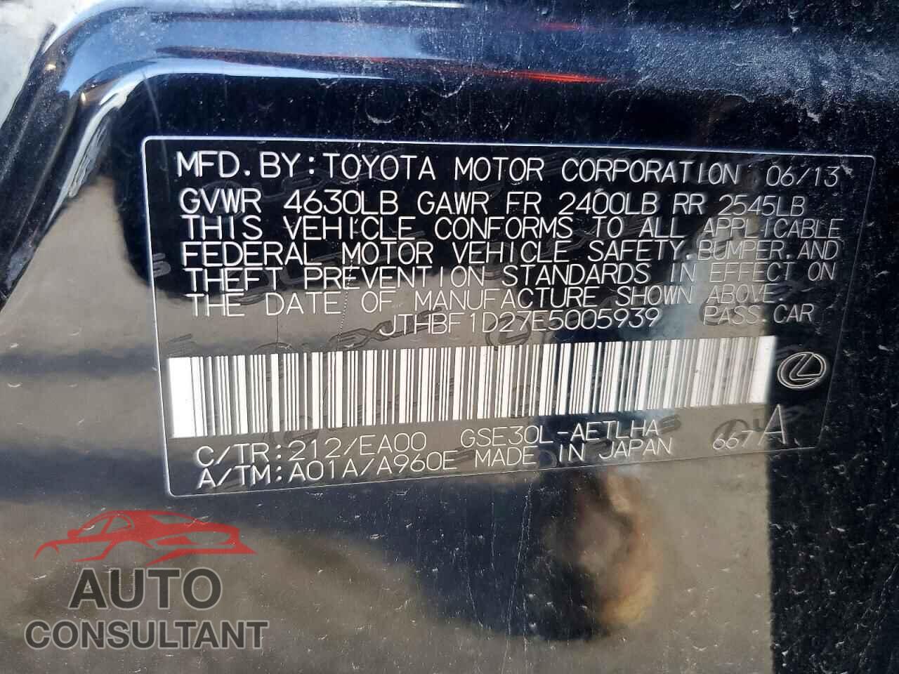 LEXUS IS 2014 - JTHBF1D27E5005939