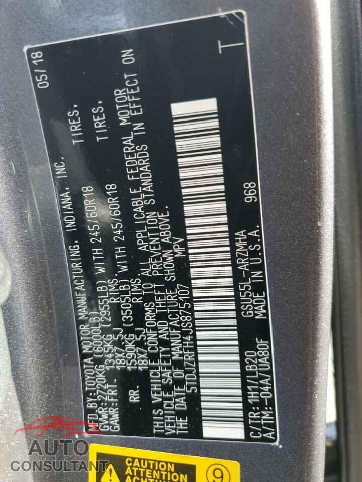TOYOTA HIGHLANDER 2018 - 5TDJZRFH4JS875107
