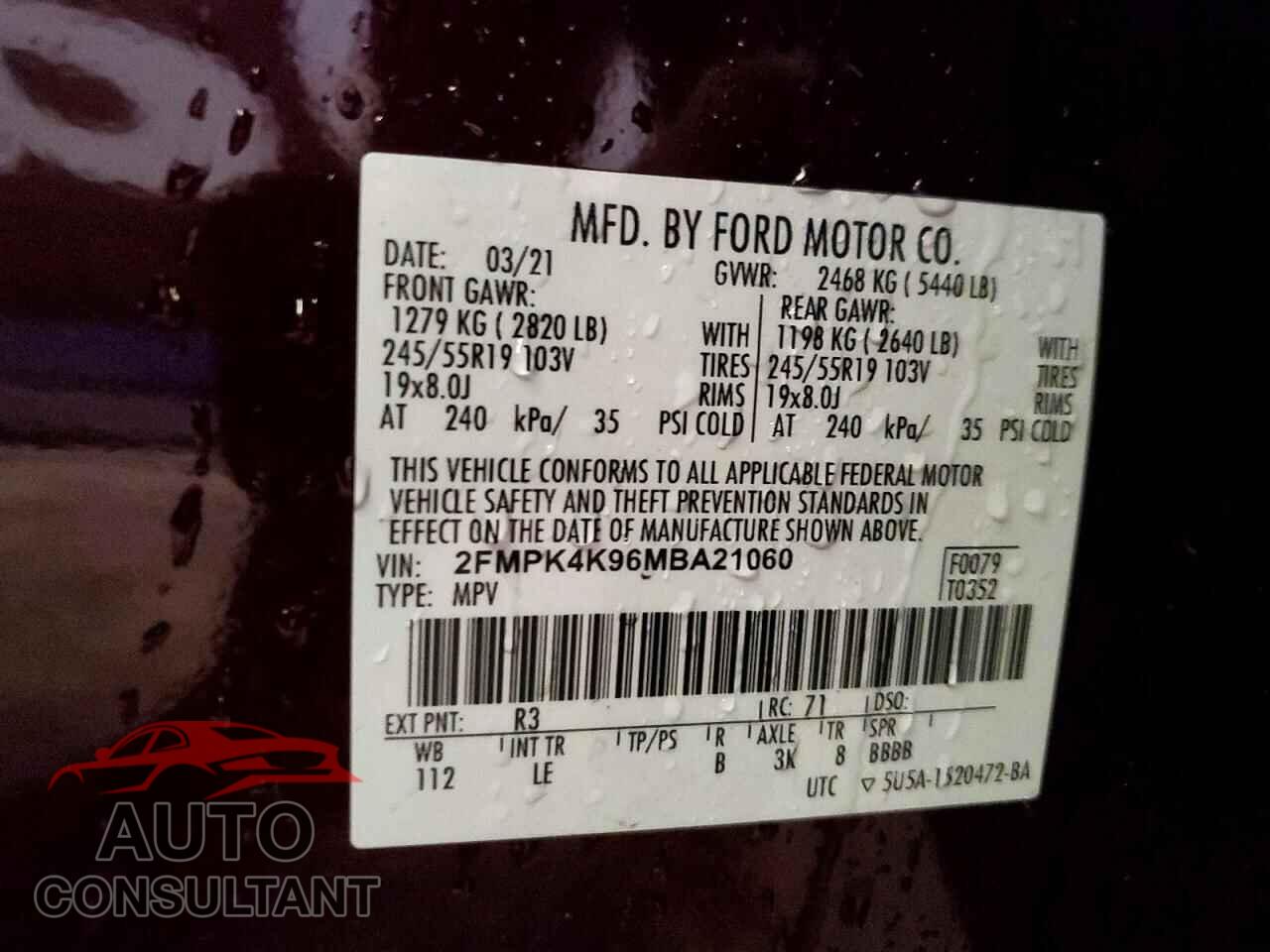 FORD EDGE 2021 - 2FMPK4K96MBA21060