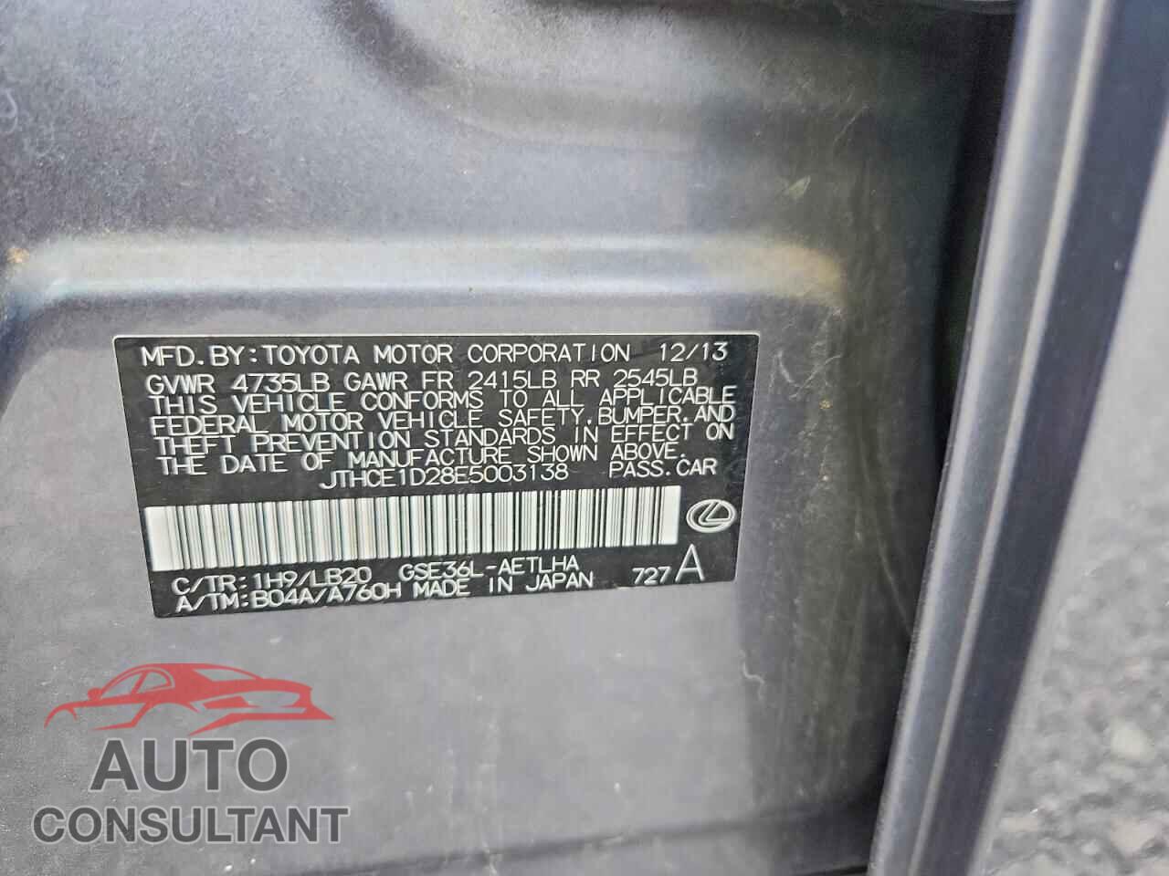 LEXUS IS 2014 - JTHCE1D28E5003138