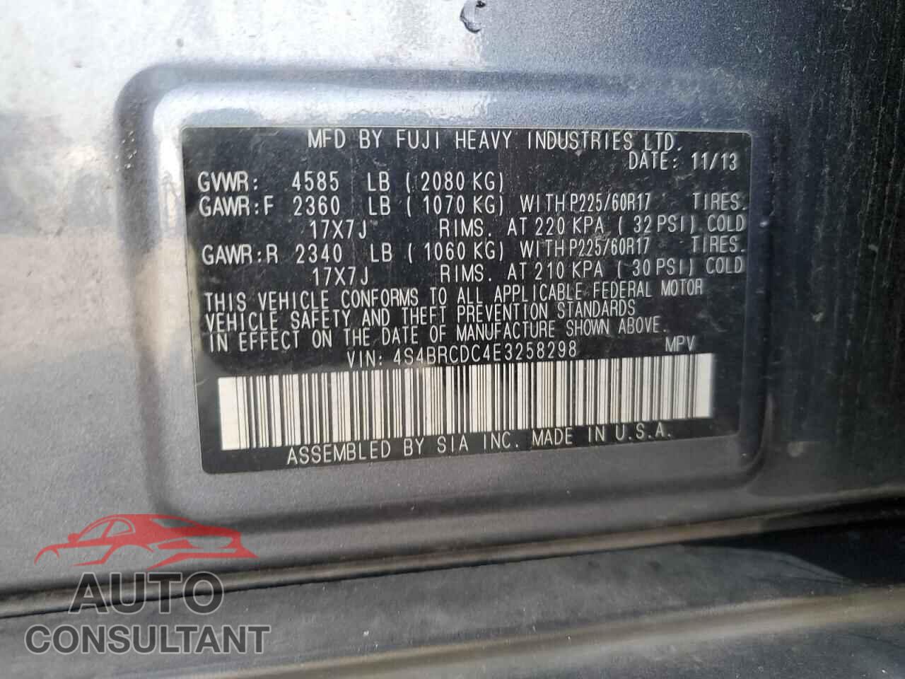 SUBARU OUTBACK 2014 - 4S4BRCDC4E3258298