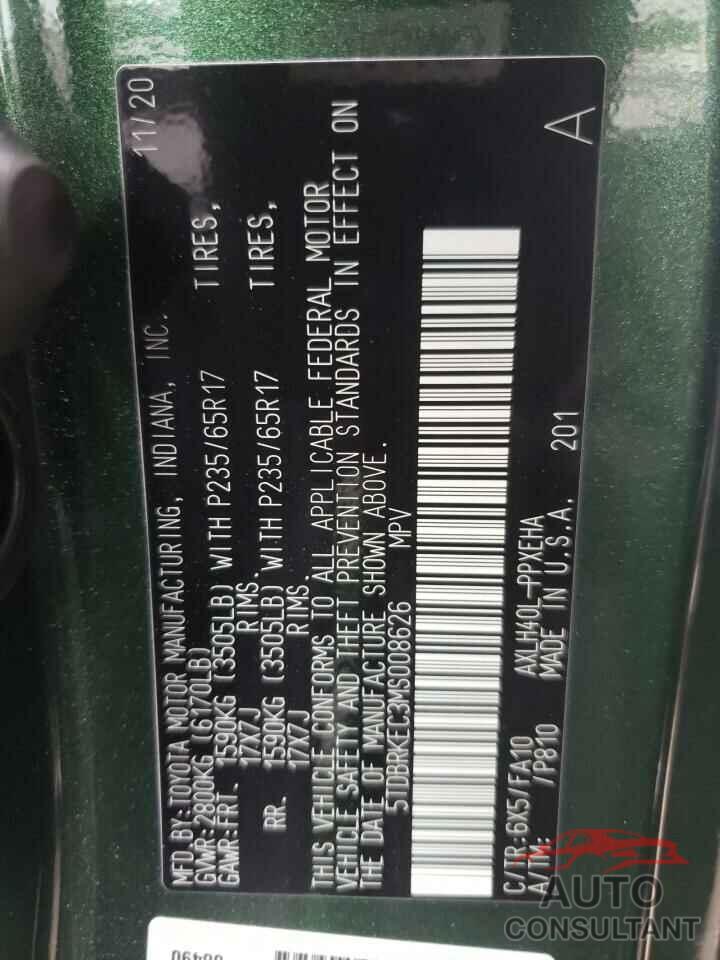 TOYOTA SIENNA 2021 - 5TDBRKEC3MS008626