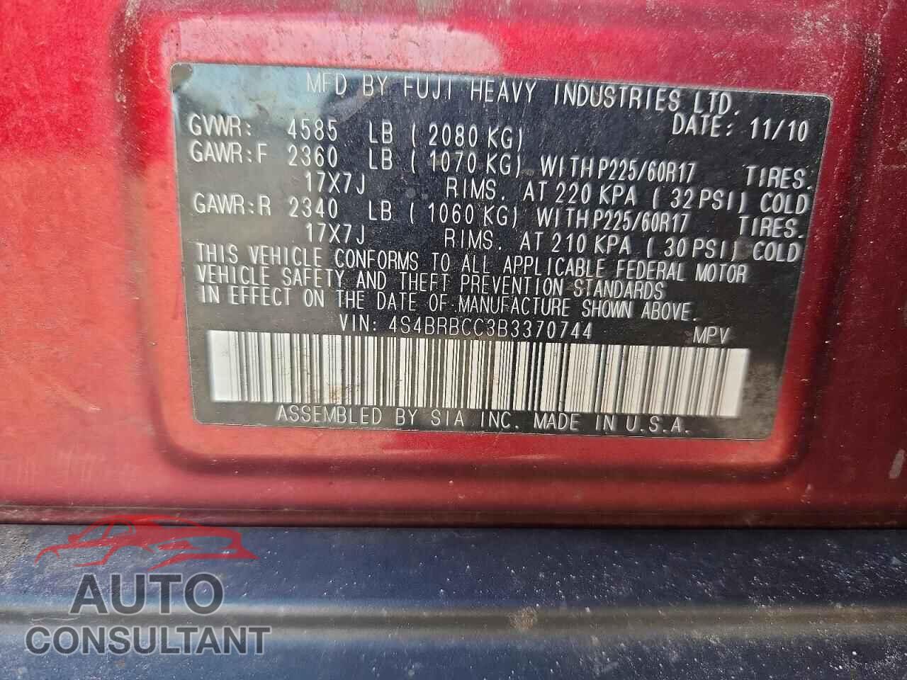 SUBARU OUTBACK 2011 - 4S4BRBCC3B3370744