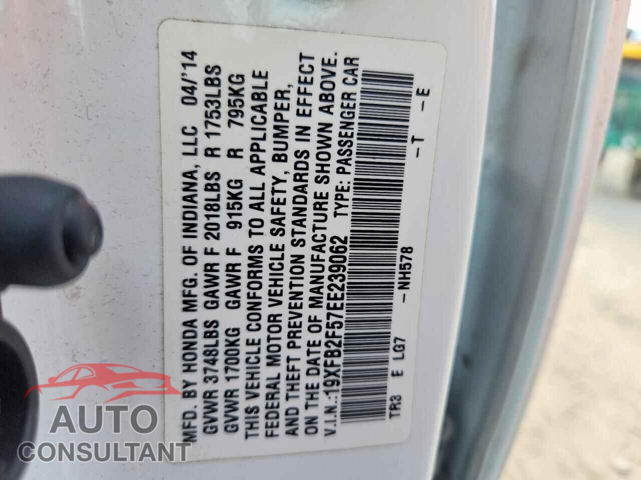 HONDA CIVIC 2014 - 19XFB2F57EE239062