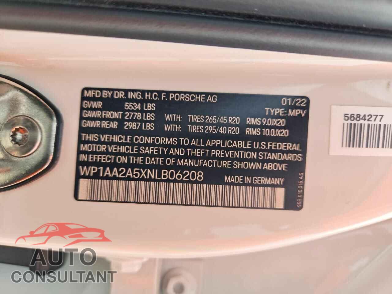 PORSCHE MACAN 2022 - WP1AA2A5XNLB06208