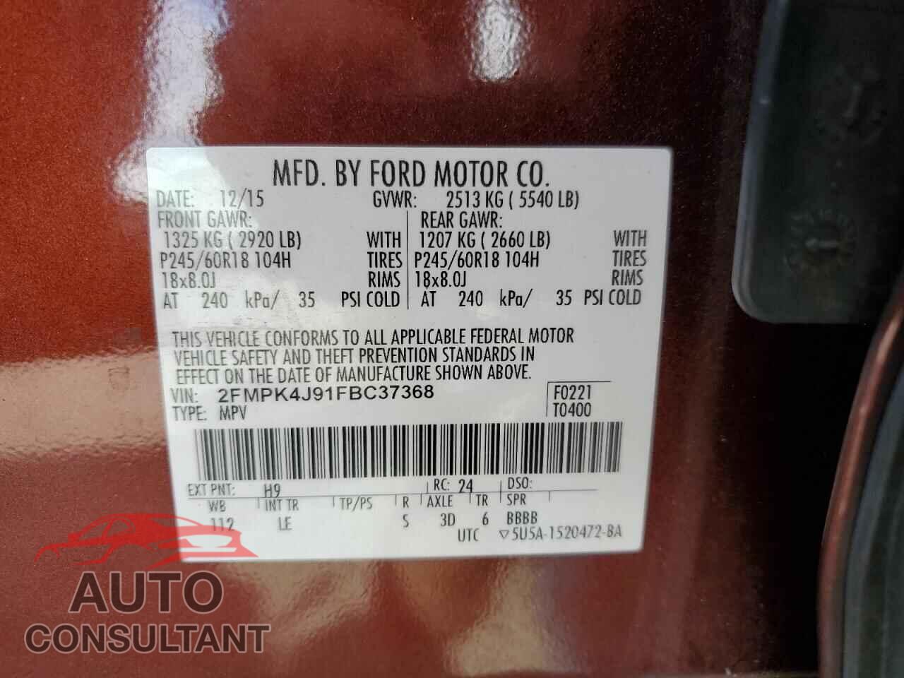 FORD EDGE 2015 - 2FMPK4J91FBC37368