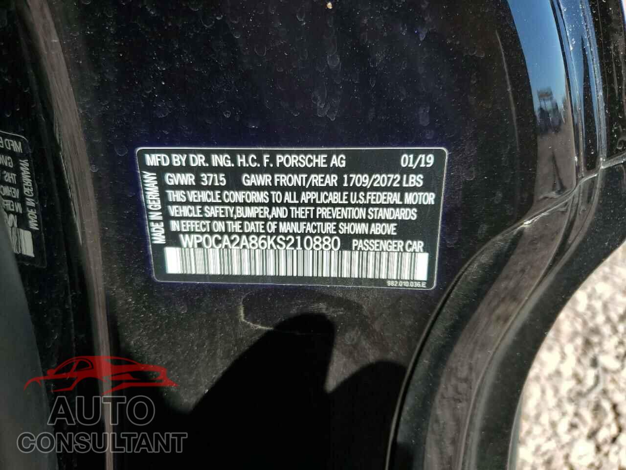 PORSCHE BOXSTER 2019 - WP0CA2A86KS210880