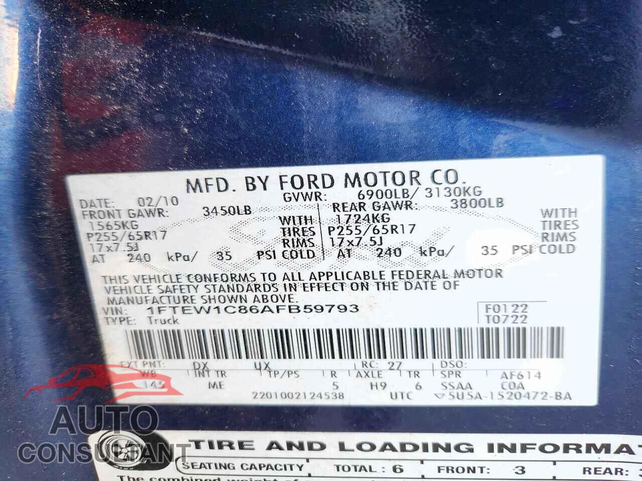 FORD F150 2010 - 1FTEW1C86AFB59793