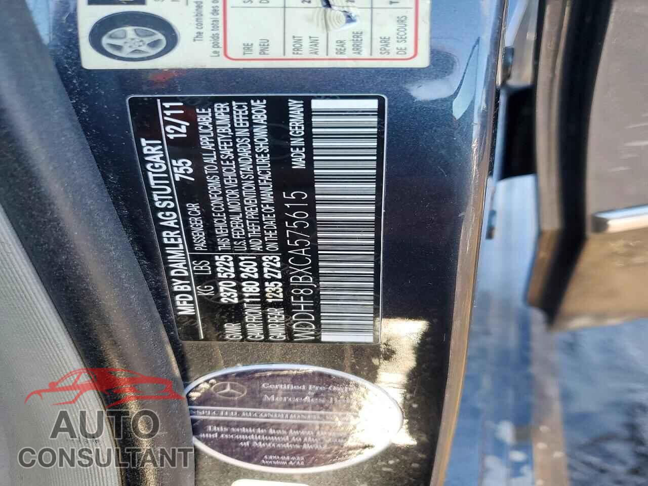 MERCEDES-BENZ E-CLASS 2012 - WDDHF8JBXCA575615