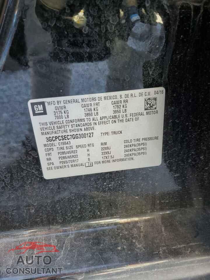 CHEVROLET SILVERADO 2016 - 3GCPCSEC7GG300127