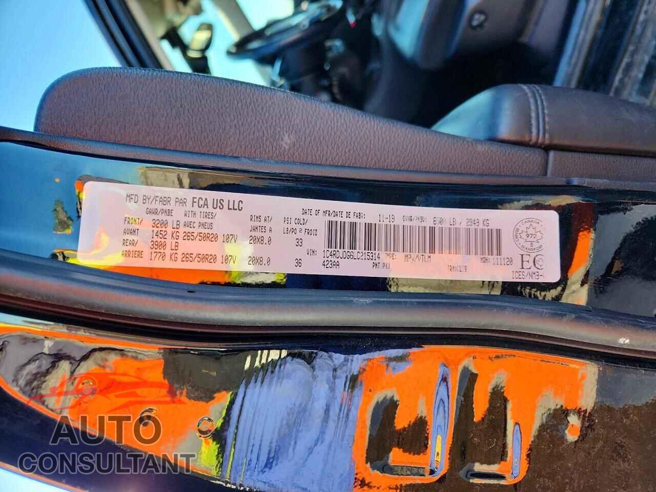 DODGE DURANGO 2020 - 1C4RDJDG6LC215314