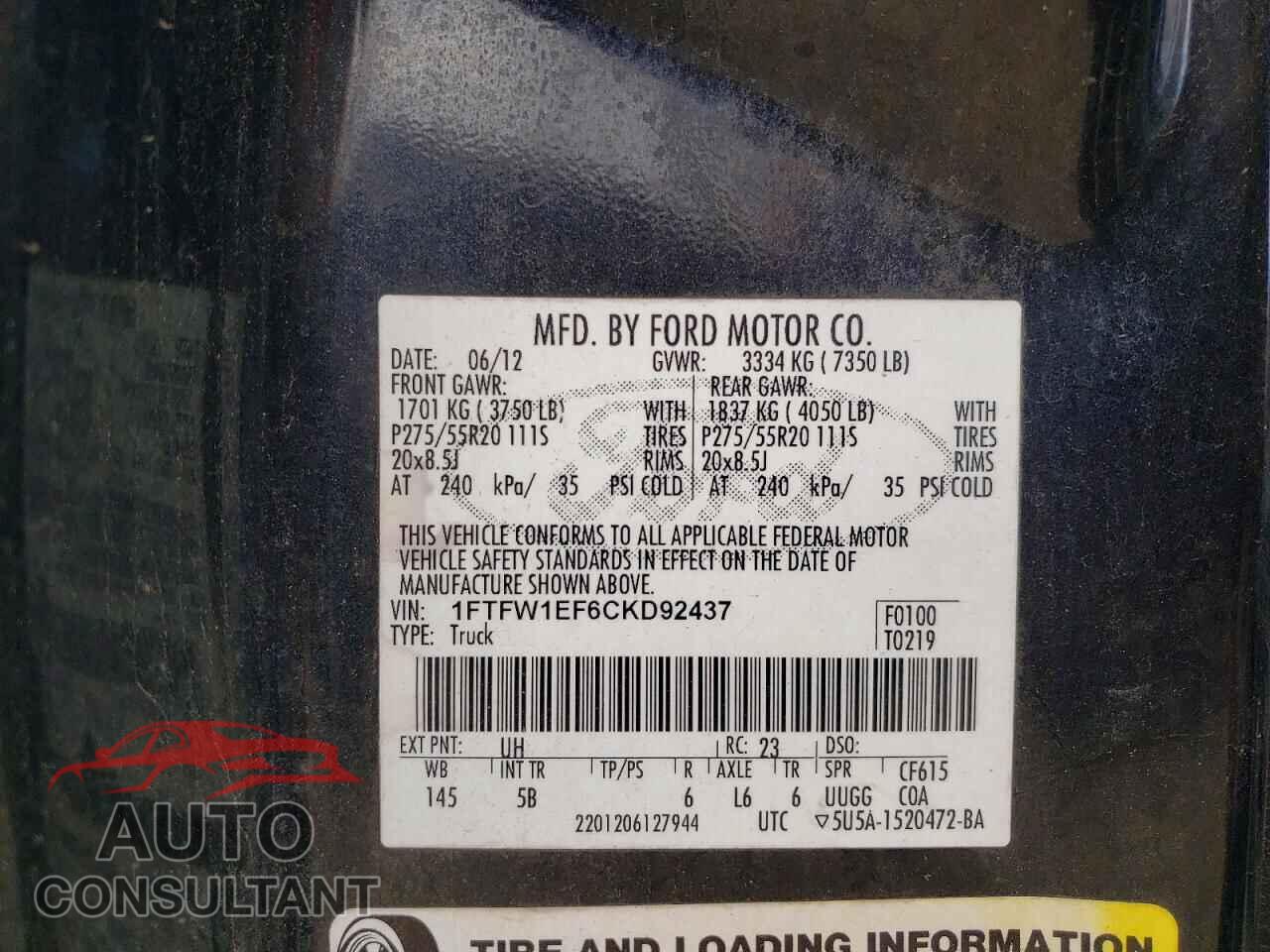 FORD F-150 2012 - 1FTFW1EF6CKD92437