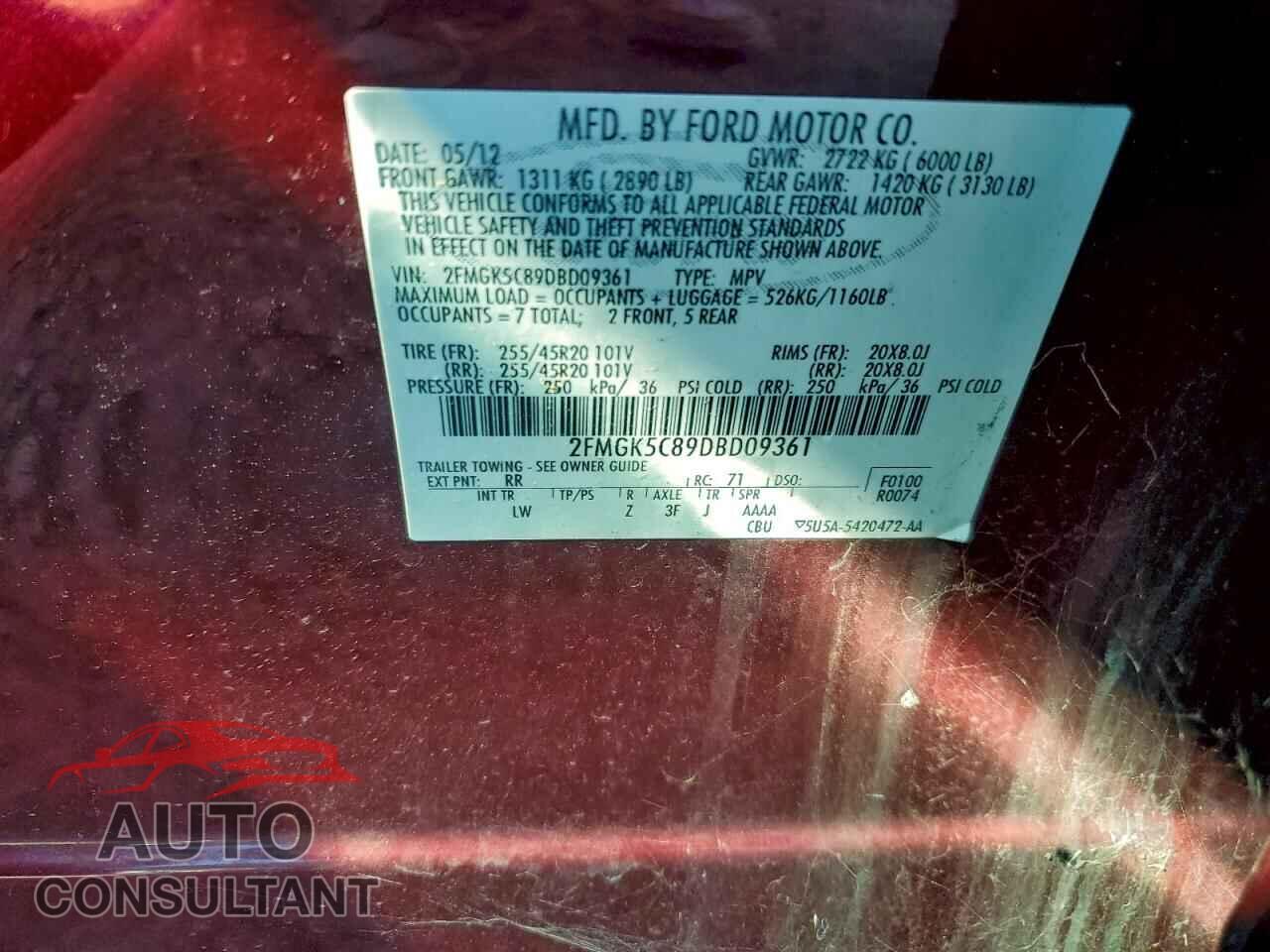 FORD FLEX 2013 - 2FMGK5C89DBD09361