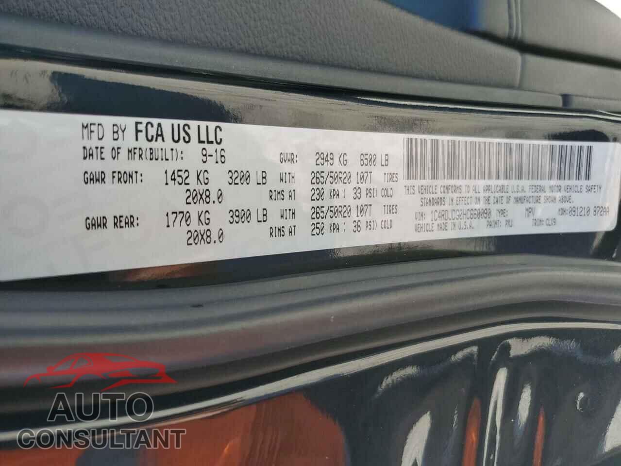 DODGE DURANGO 2017 - 1C4RDJDG0HC660090
