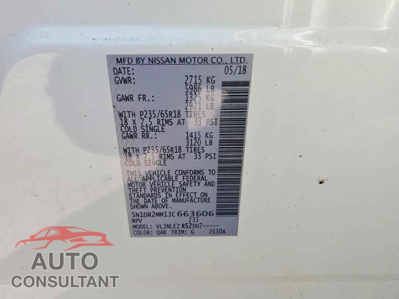 NISSAN PATHFINDER 2018 - 5N1DR2MM1JC663606