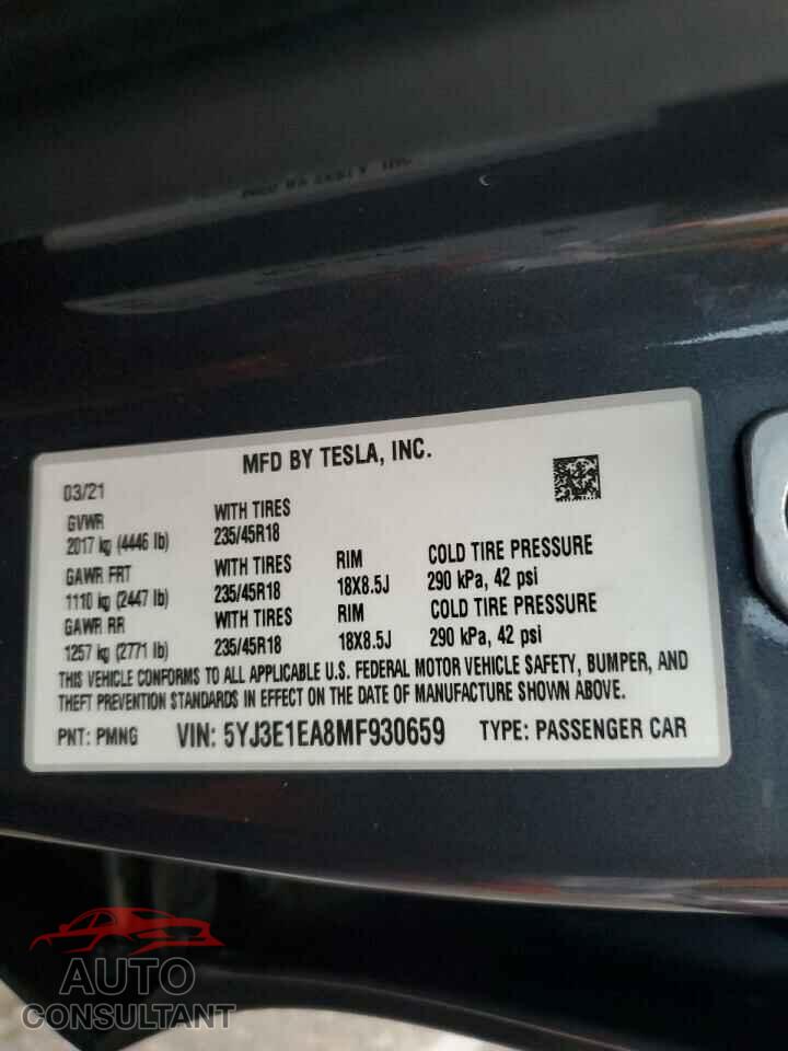 TESLA MODEL 3 2021 - 5YJ3E1EA8MF930659