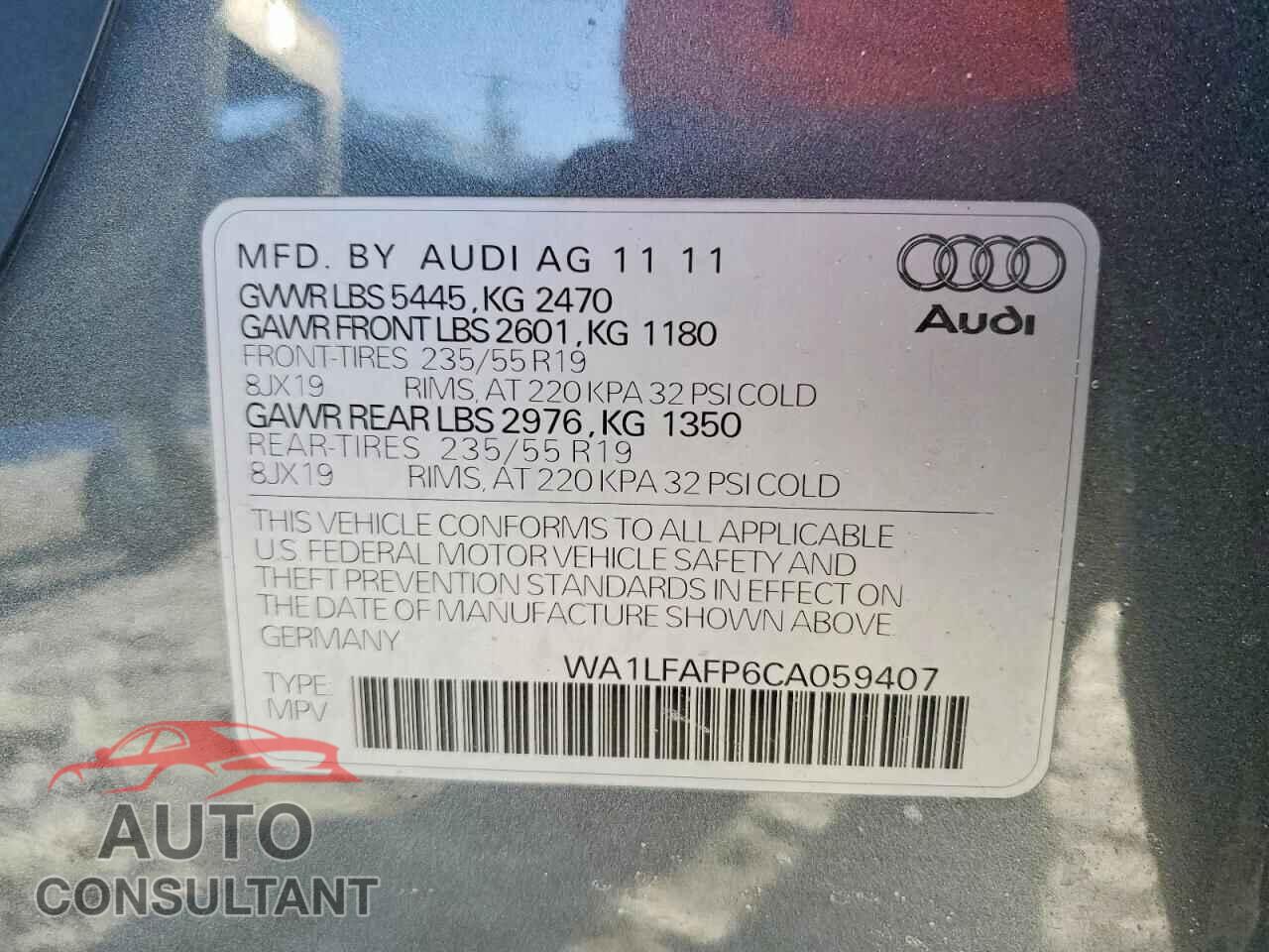 AUDI Q5 2012 - WA1LFAFP6CA059407