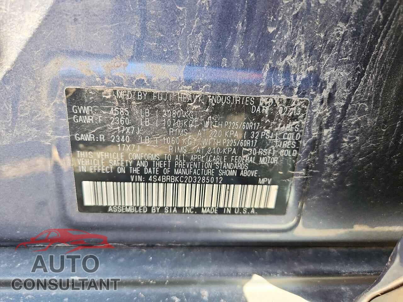 SUBARU OUTBACK 2013 - 4S4BRBKC2D3285012