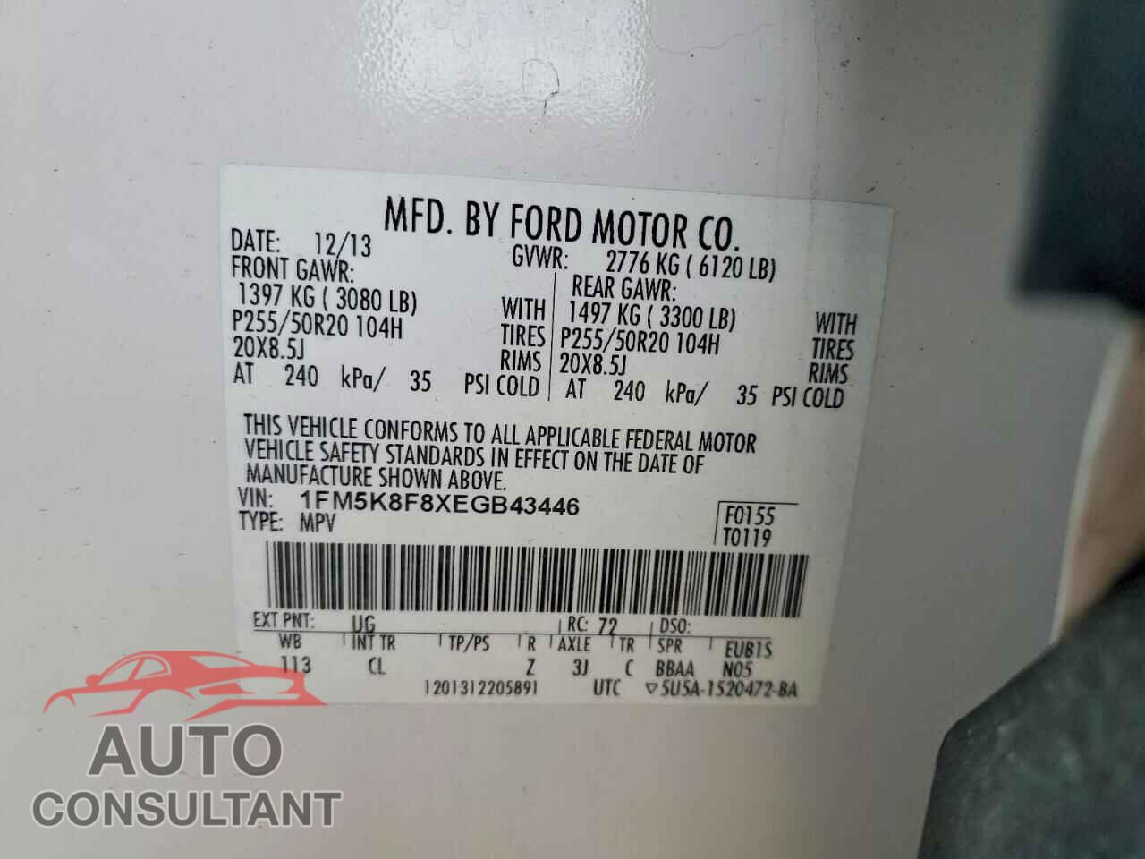 FORD EXPLORER 2014 - 1FM5K8F8XEGB43446