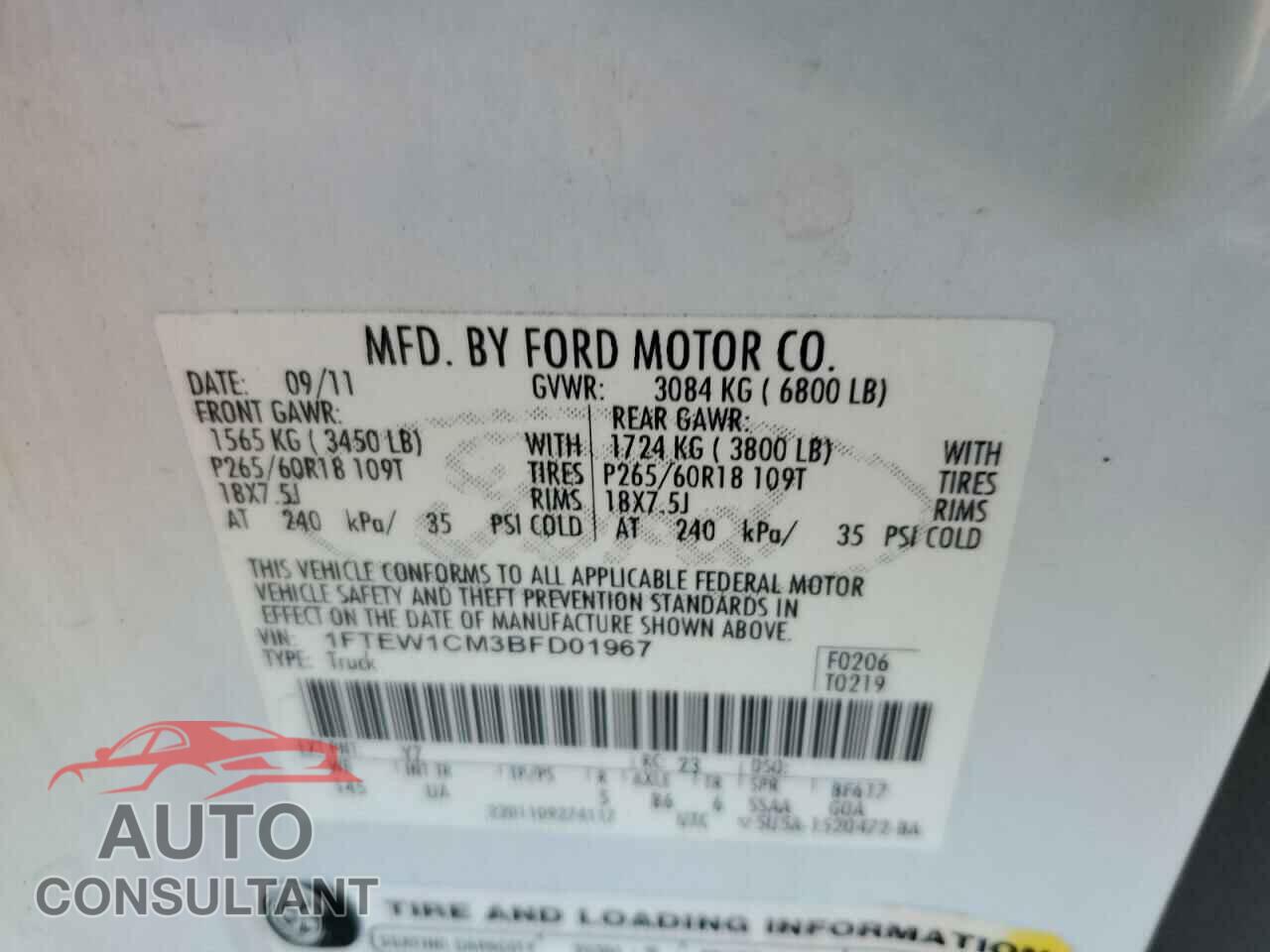 FORD F-150 2011 - 1FTEW1CM3BFD01967
