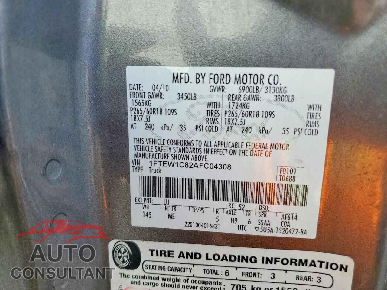 FORD F-150 2010 - 1FTEW1C82AFC04308