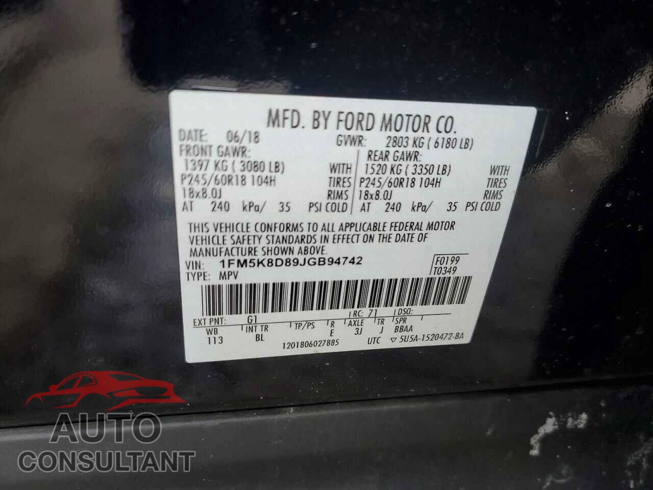 FORD EXPLORER 2018 - 1FM5K8D89JGB94742