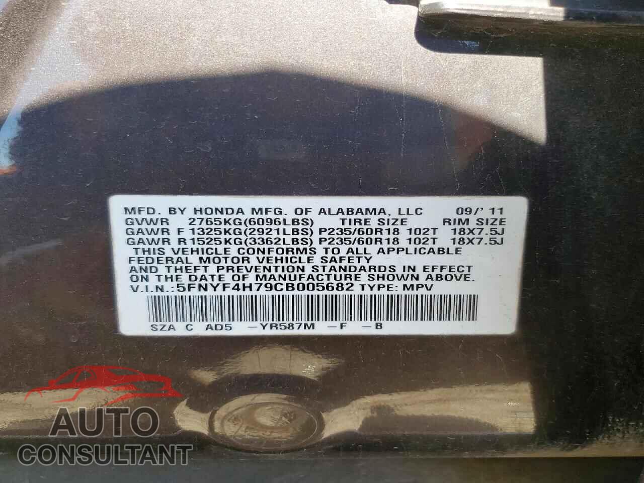 HONDA PILOT 2012 - 5FNYF4H79CB005682