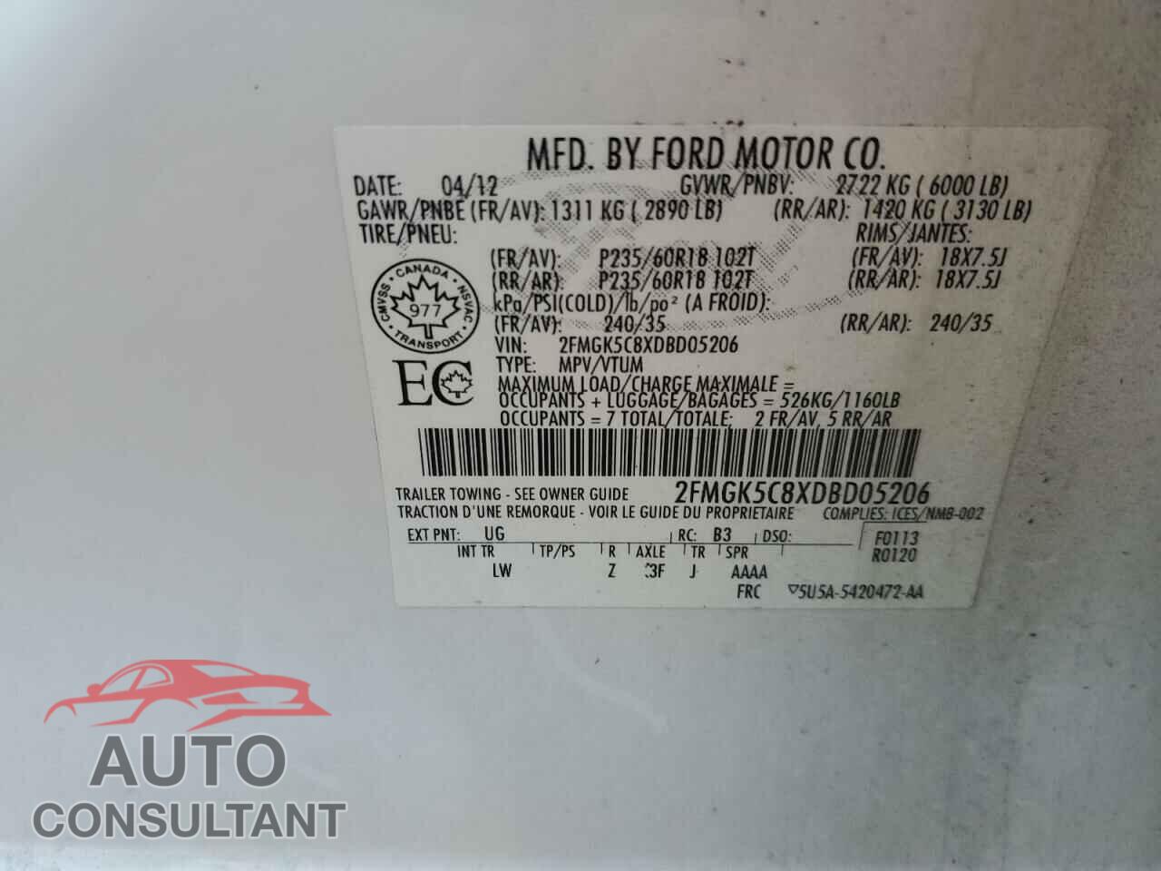 FORD FLEX 2013 - 2FMGK5C8XDBD05206