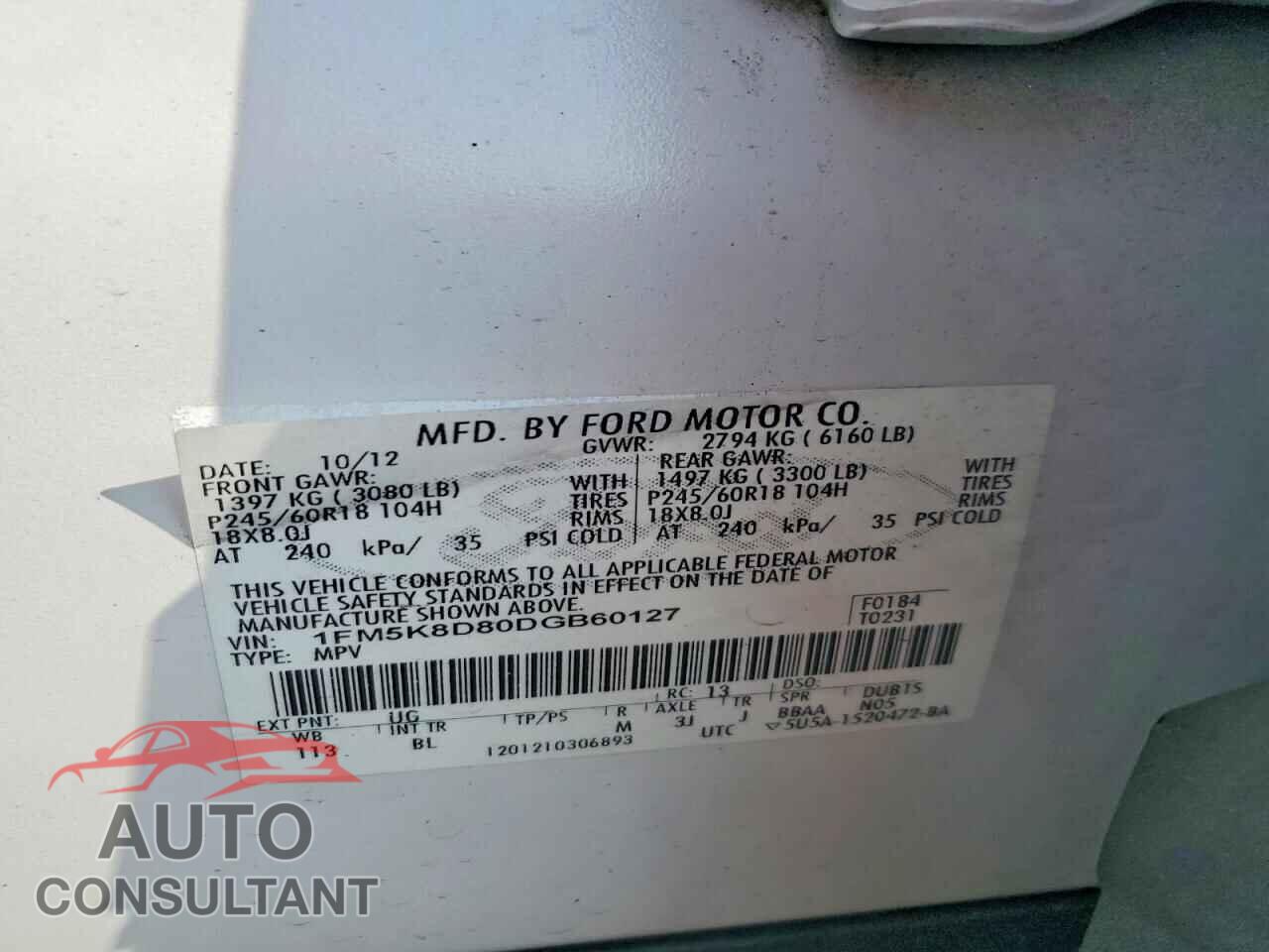 FORD EXPLORER 2013 - 1FM5K8D80DGB60127