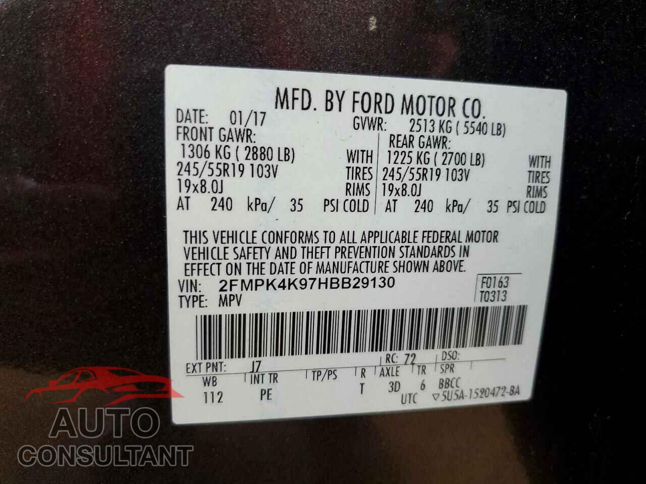 FORD EDGE 2017 - 2FMPK4K97HBB29130