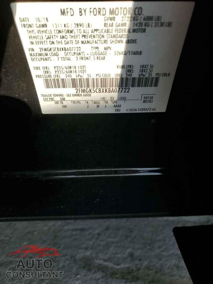 FORD FLEX 2019 - 2FMGK5C8XKBA07722