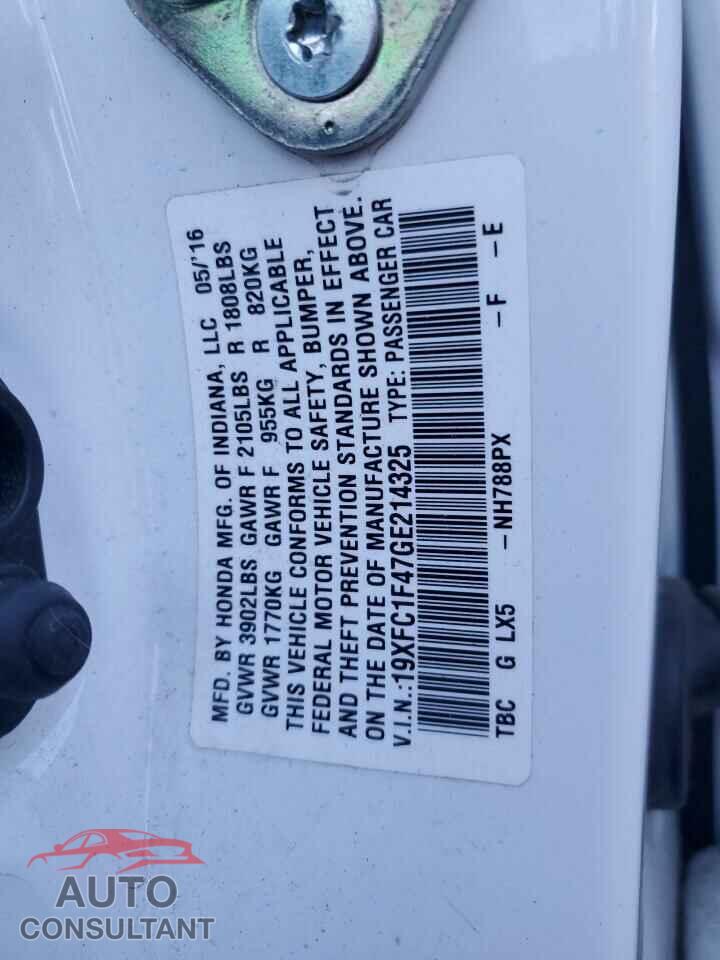 HONDA CIVIC 2016 - 19XFC1F47GE214325