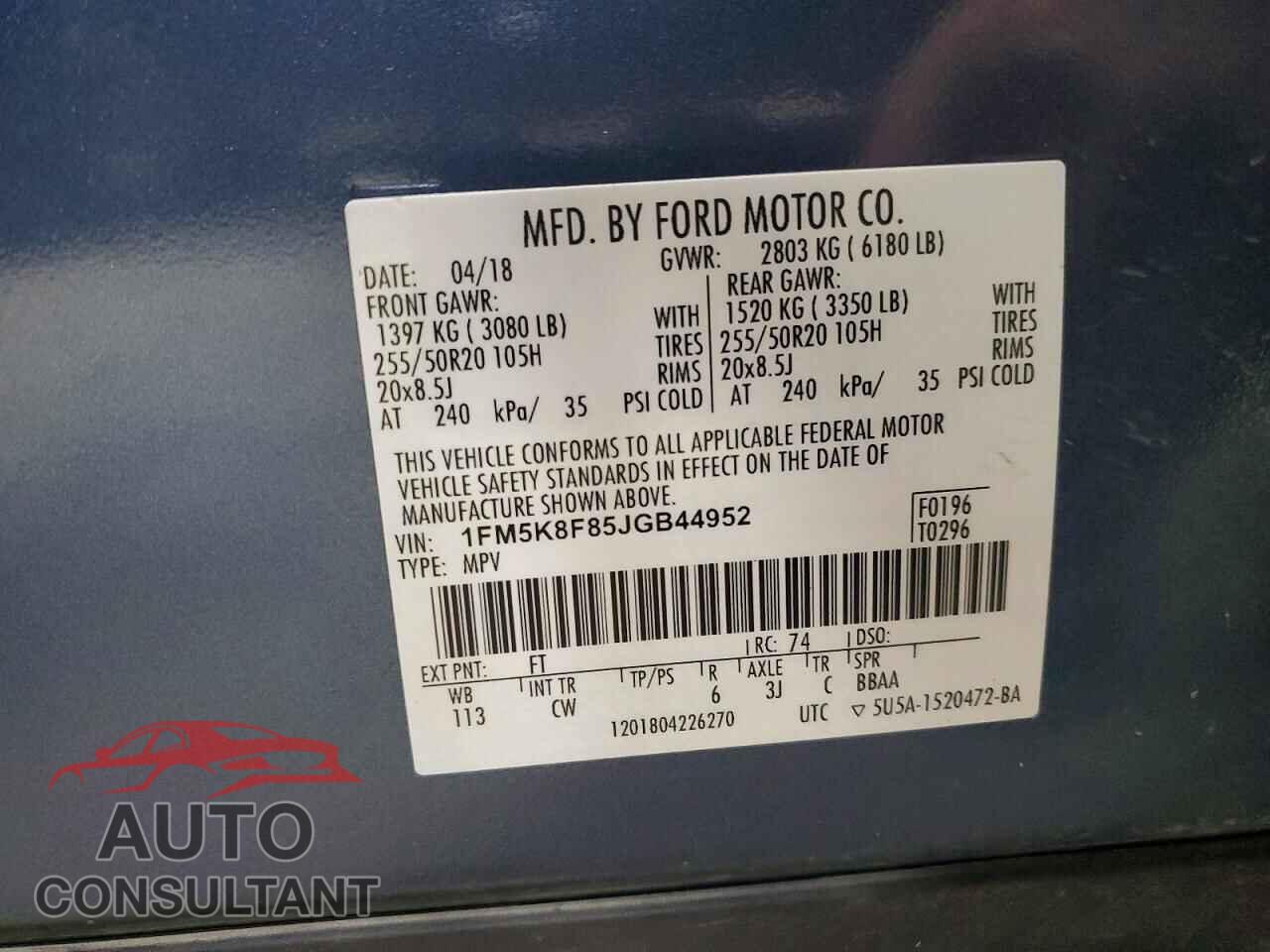 FORD EXPLORER 2018 - 1FM5K8F85JGB44952