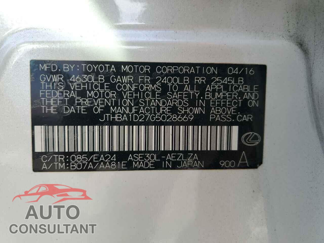 LEXUS IS 2016 - JTHBA1D27G5028669