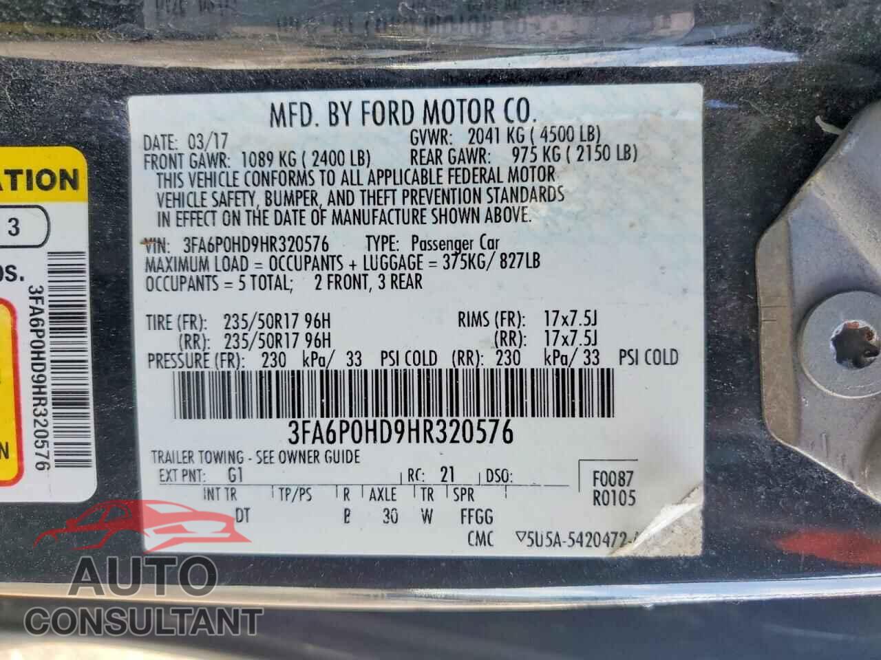 FORD FUSION 2017 - 3FA6P0HD9HR320576