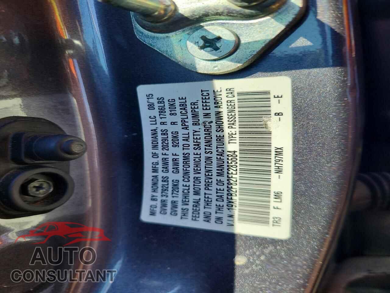 HONDA CIVIC 2015 - 19XFB2F82FE285684