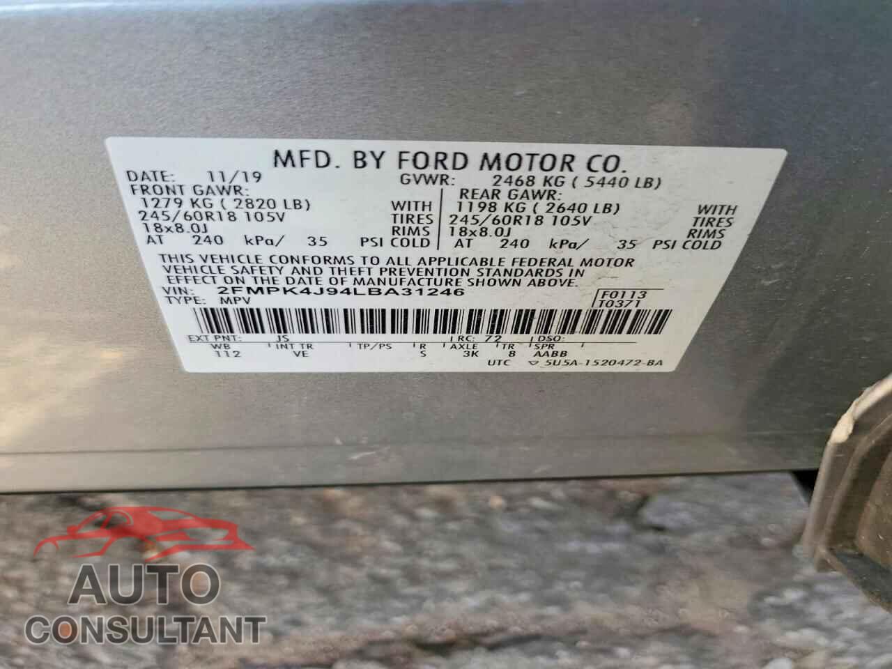 FORD EDGE 2020 - 2FMPK4J94LBA31246