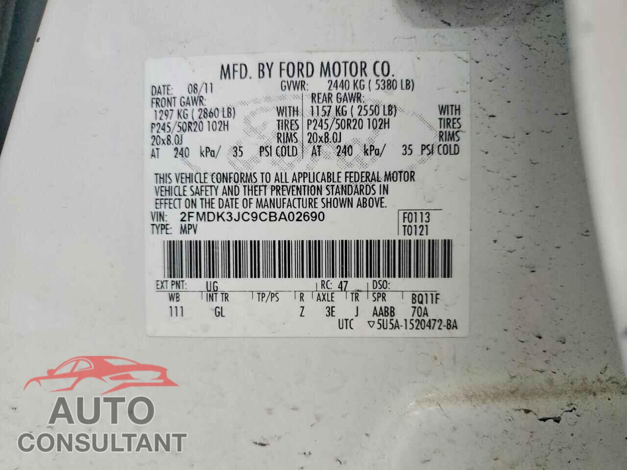 FORD EDGE 2012 - 2FMDK3JC9CBA02690