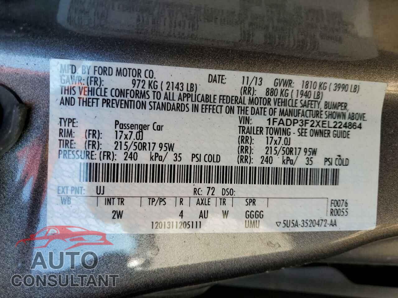 FORD FOCUS 2014 - 1FADP3F2XEL224864