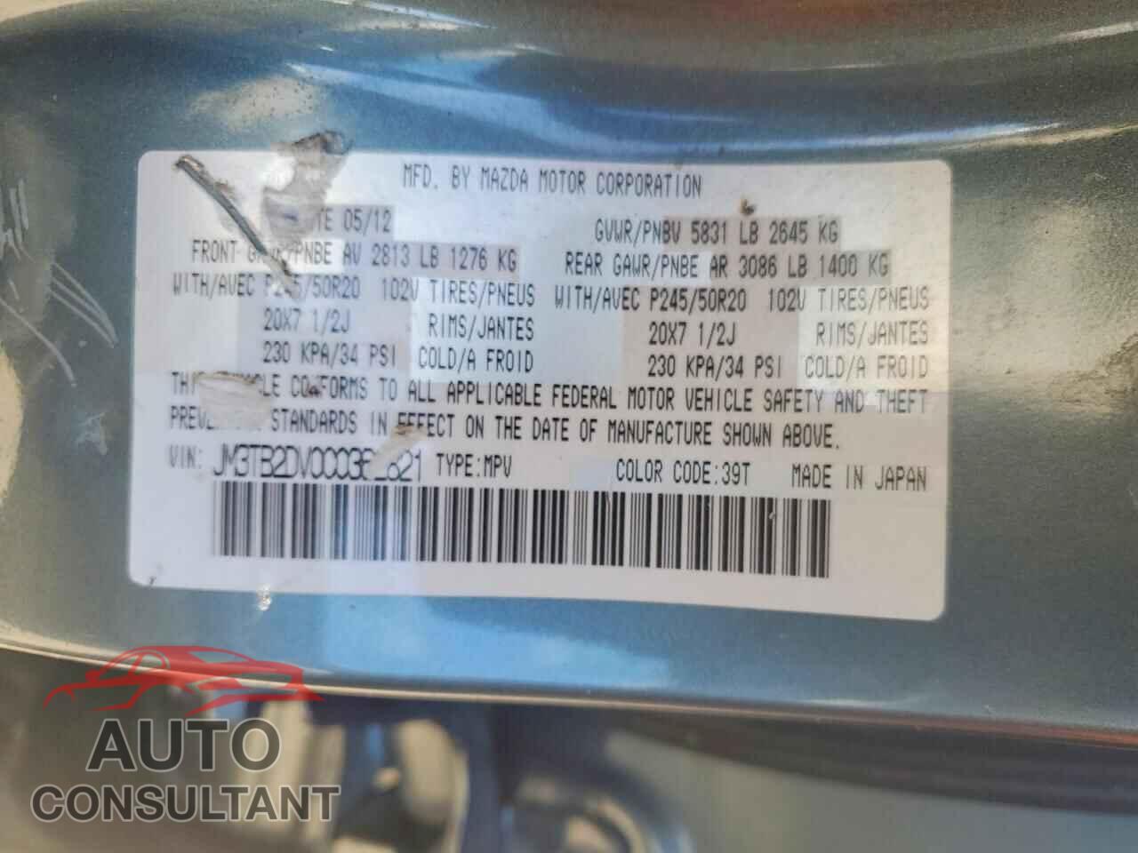 MAZDA CX-9 2012 - JM3TB2DV0C0362821