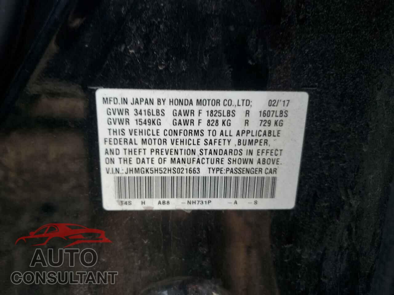 HONDA FIT 2017 - JHMGK5H52HS021663