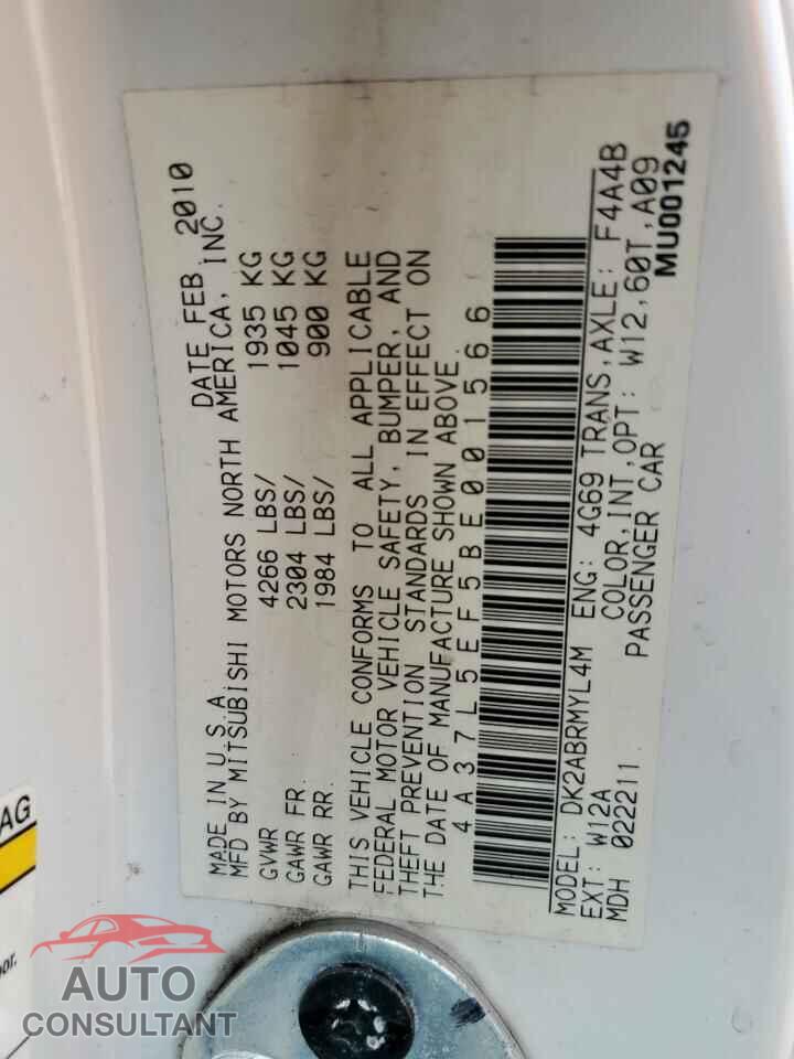 MITSUBISHI ECLIPSE 2011 - 4A37L5EF5BE001566
