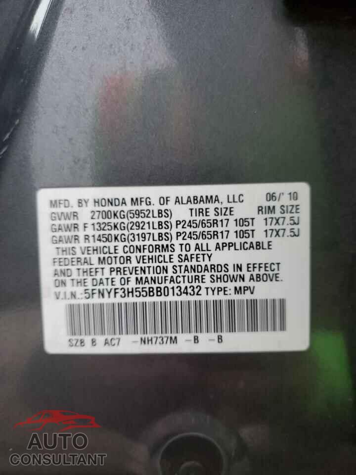 HONDA PILOT 2011 - 5FNYF3H55BB013432