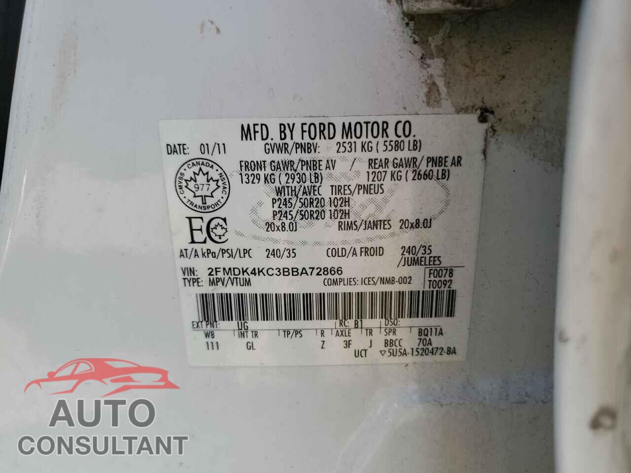 FORD EDGE 2011 - 2FMDK4KC3BBA72866